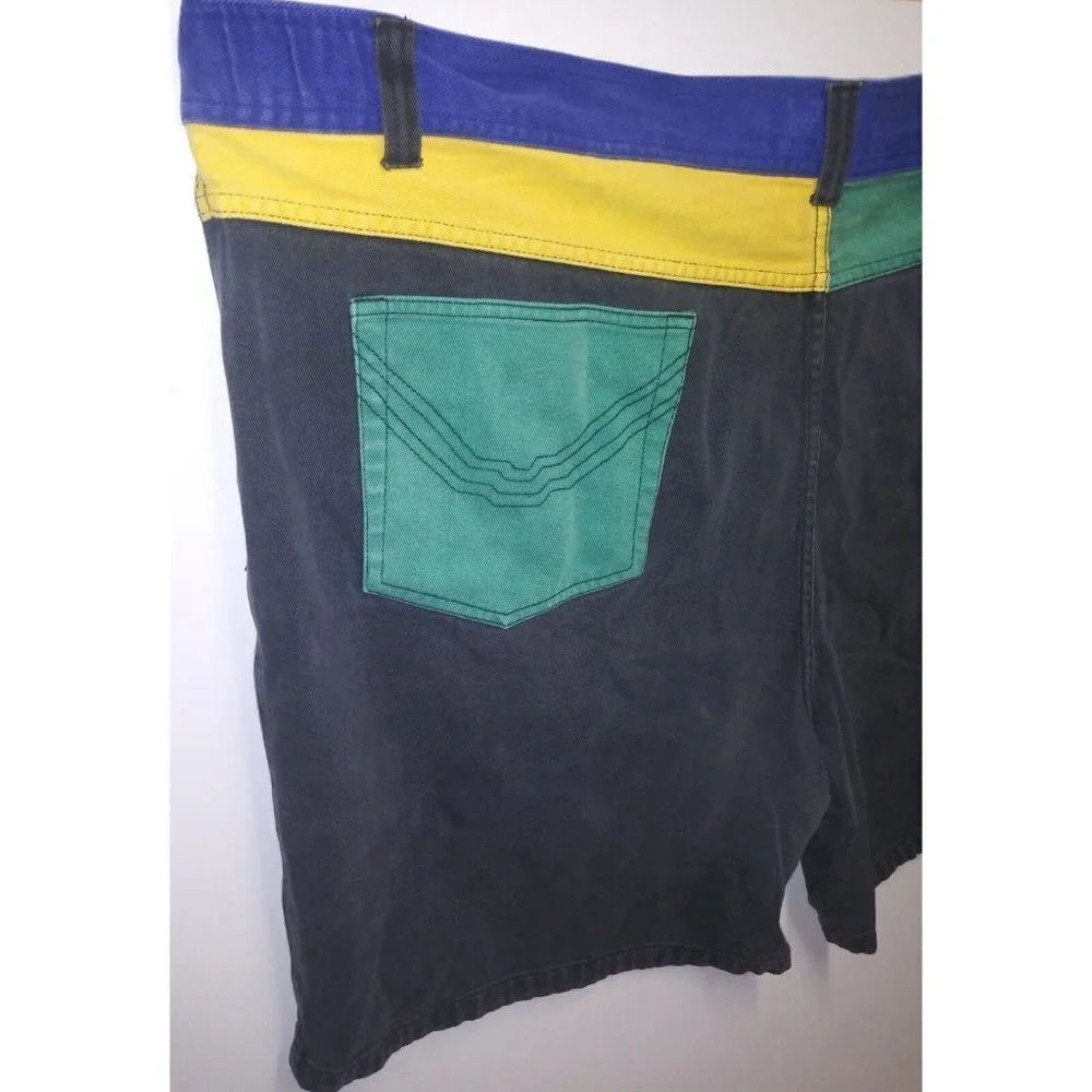 Mens VTG Zeppelin Denim Shorts Sz 54 COLORBLOCK rare MULTICOLOR BOHO FESTIVAL
